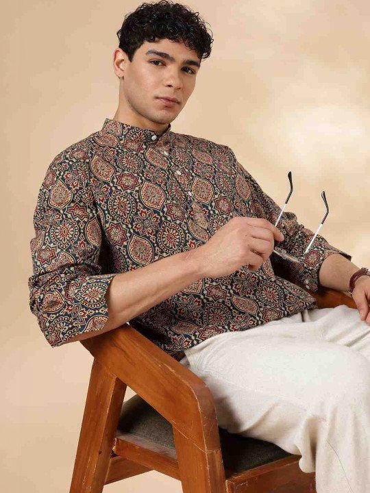 Men Ethnic Motifs Printed Indie Prints Kurta - Image 4