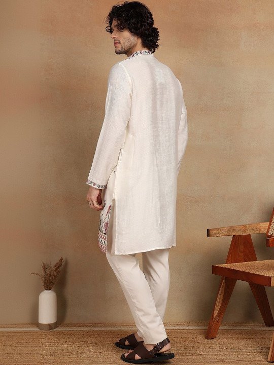 Embroidered Mandarin Collar Knee Length Straight Kurta - Image 8