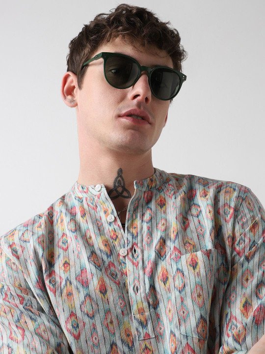 Geometric Woven Design Mandarin Collar Straight Short Republic Day Republic Day Kurta - Image 4