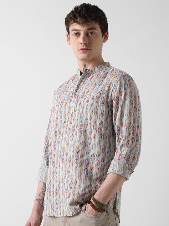 Geometric Woven Design Mandarin Collar Straight Short Republic Day Republic Day Kurta - Image 5
