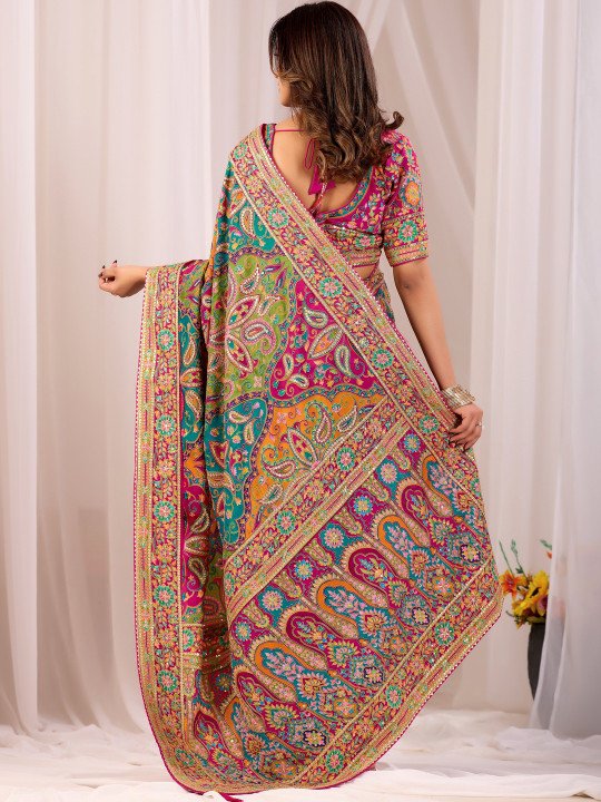 Paisley Embroidered Heavy Work Kanjeevaram Saree - Image 5