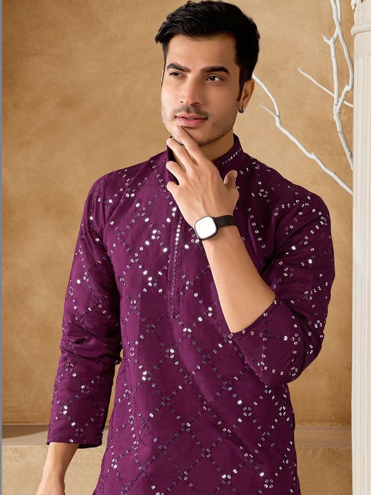 Embellished Cotton Mandarin Collar Knee Length Straight Kurta - Image 5