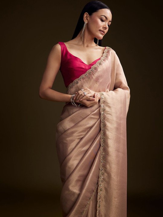 Embellished Zari Tissue Heavy Work Saree - Image 2