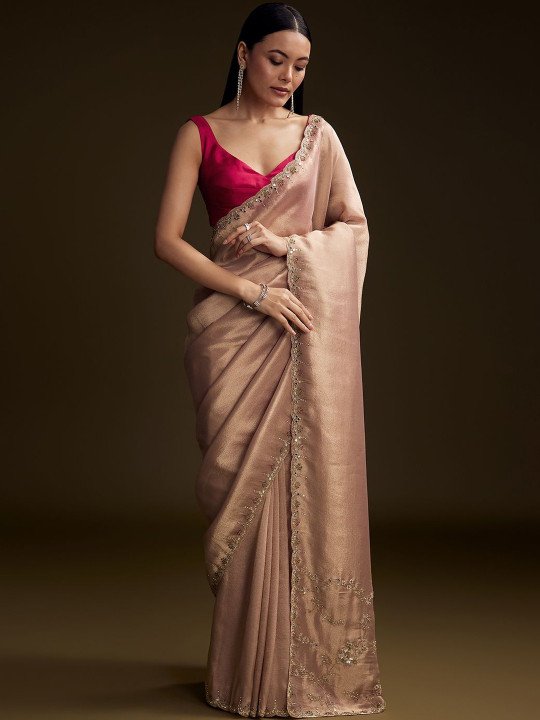 Embellished Zari Tissue Heavy Work Saree - Image 3