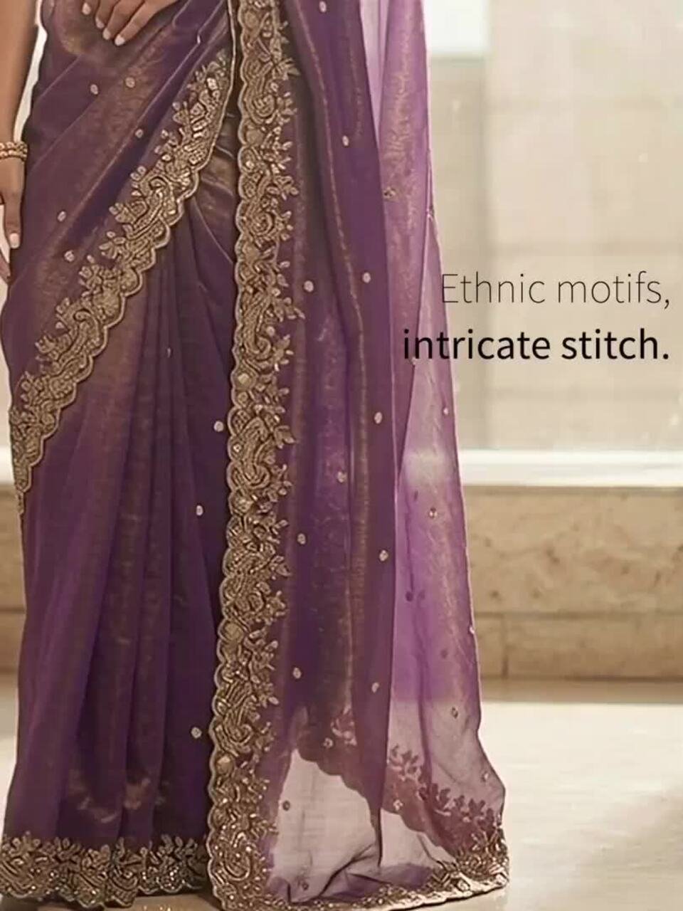 Ethnic Motifs Embroidered Satin Saree - Image 6