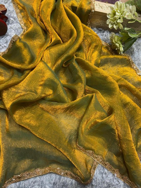 Women Floral Beads and Stones Art Silk Heavy Work Banarasi Saree - Image 3