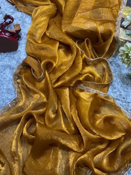 Women Floral Beads and Stones Art Silk Heavy Work Banarasi Saree - Image 5