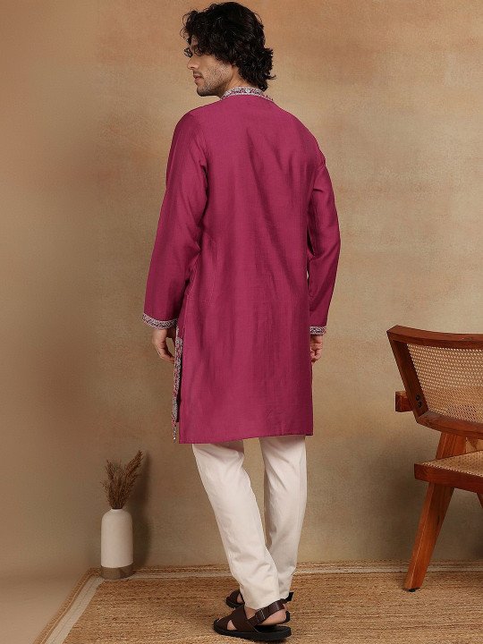 Embroidered Mandarin Collar Knee Length Straight Kurta - Image 8