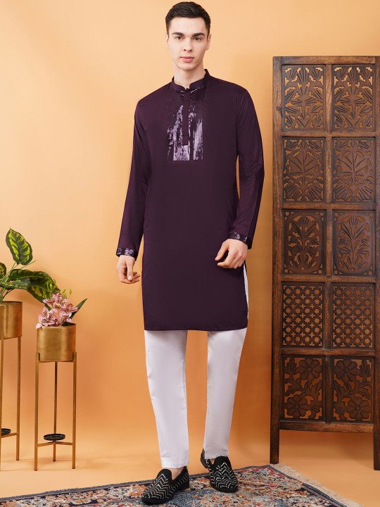 Men Embellished Sequinned Kurta - Image 2