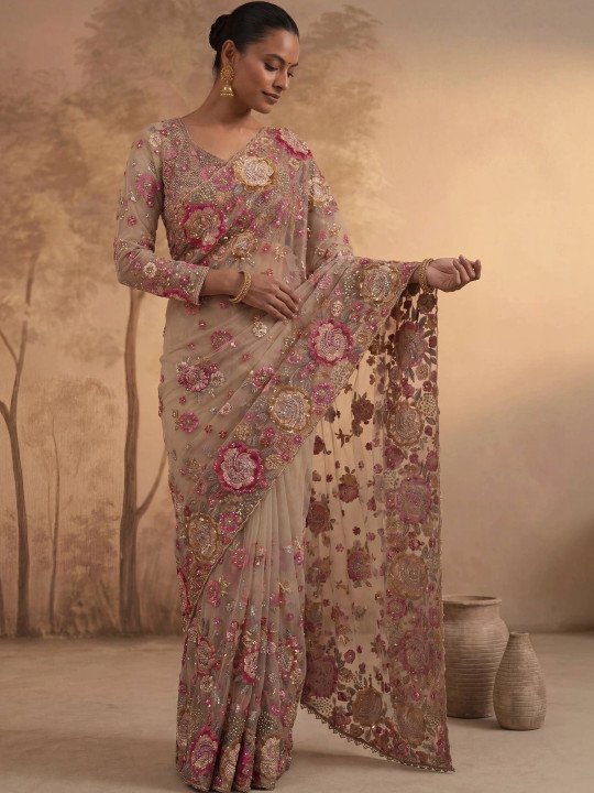 Embroidered Net Designer Saree