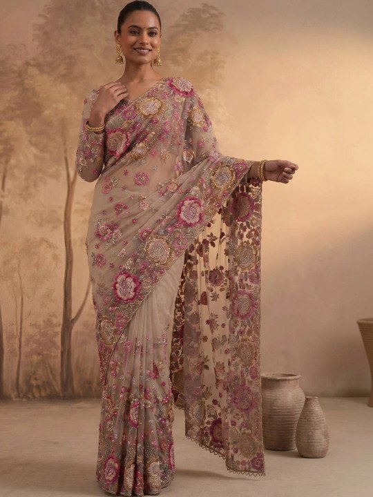 Embroidered Net Designer Saree - Image 2