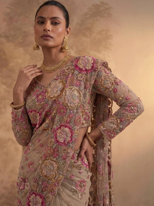 Embroidered Net Designer Saree - Image 4