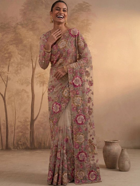 Embroidered Net Designer Saree - Image 5