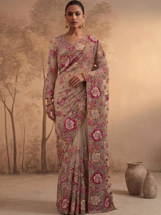 Embroidered Net Designer Saree - Image 6