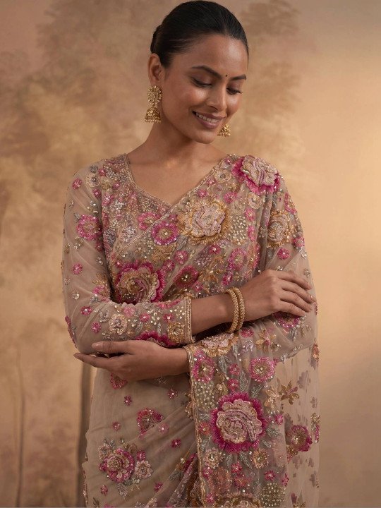 Embroidered Net Designer Saree - Image 7