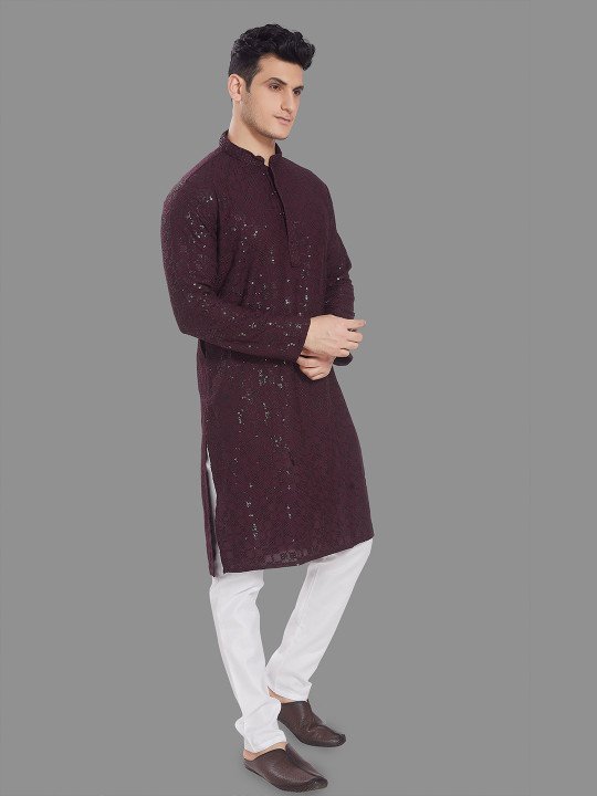 Geometric Embroidered Straight Kurta - Image 3