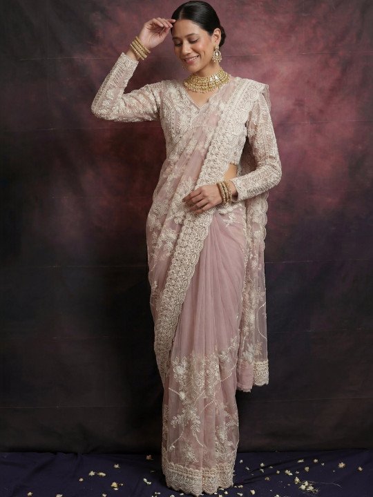 Embroidered Net Mysore Silk Saree - Image 2