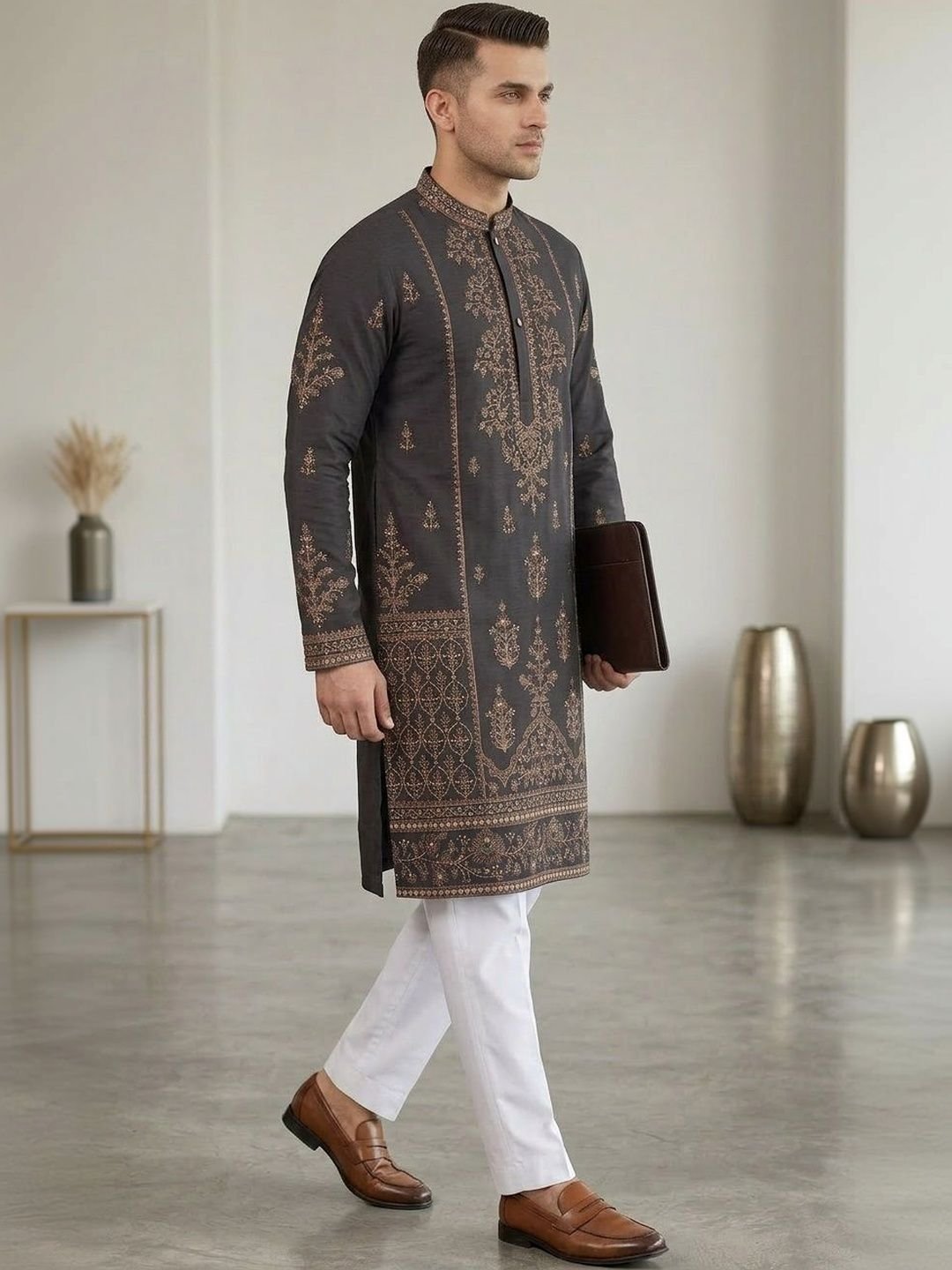 Bandidhari Fashion Bandidhari Fashion Men Black Geometric Embroidered Luxury Festive Kurtas - Image 2