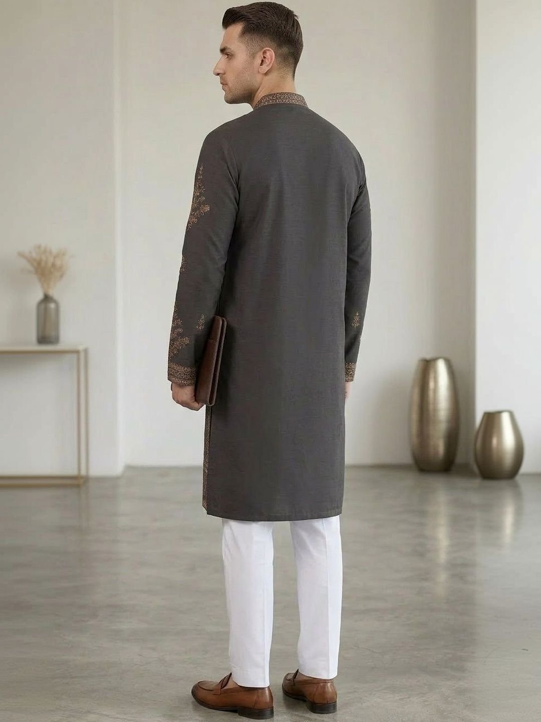 Bandidhari Fashion Bandidhari Fashion Men Black Geometric Embroidered Luxury Festive Kurtas - Image 3