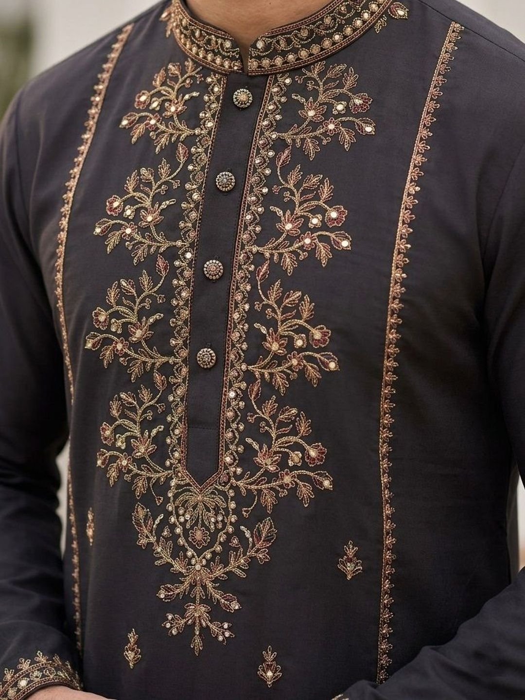 Bandidhari Fashion Bandidhari Fashion Men Black Geometric Embroidered Luxury Festive Kurtas - Image 4