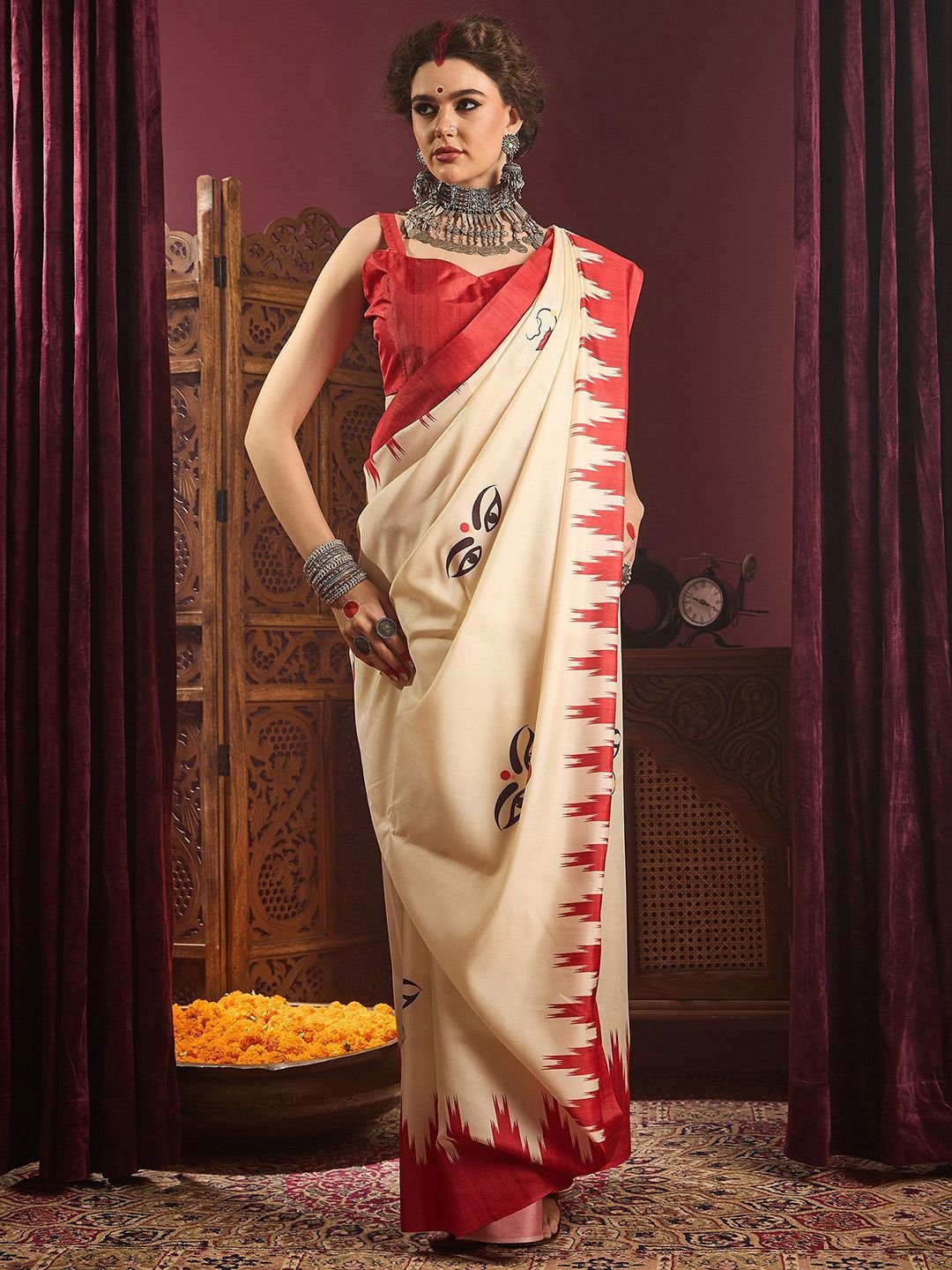 Saree mall Saree mall Ethnic Motifs Printed Saree With Blouse Piece - Image 2