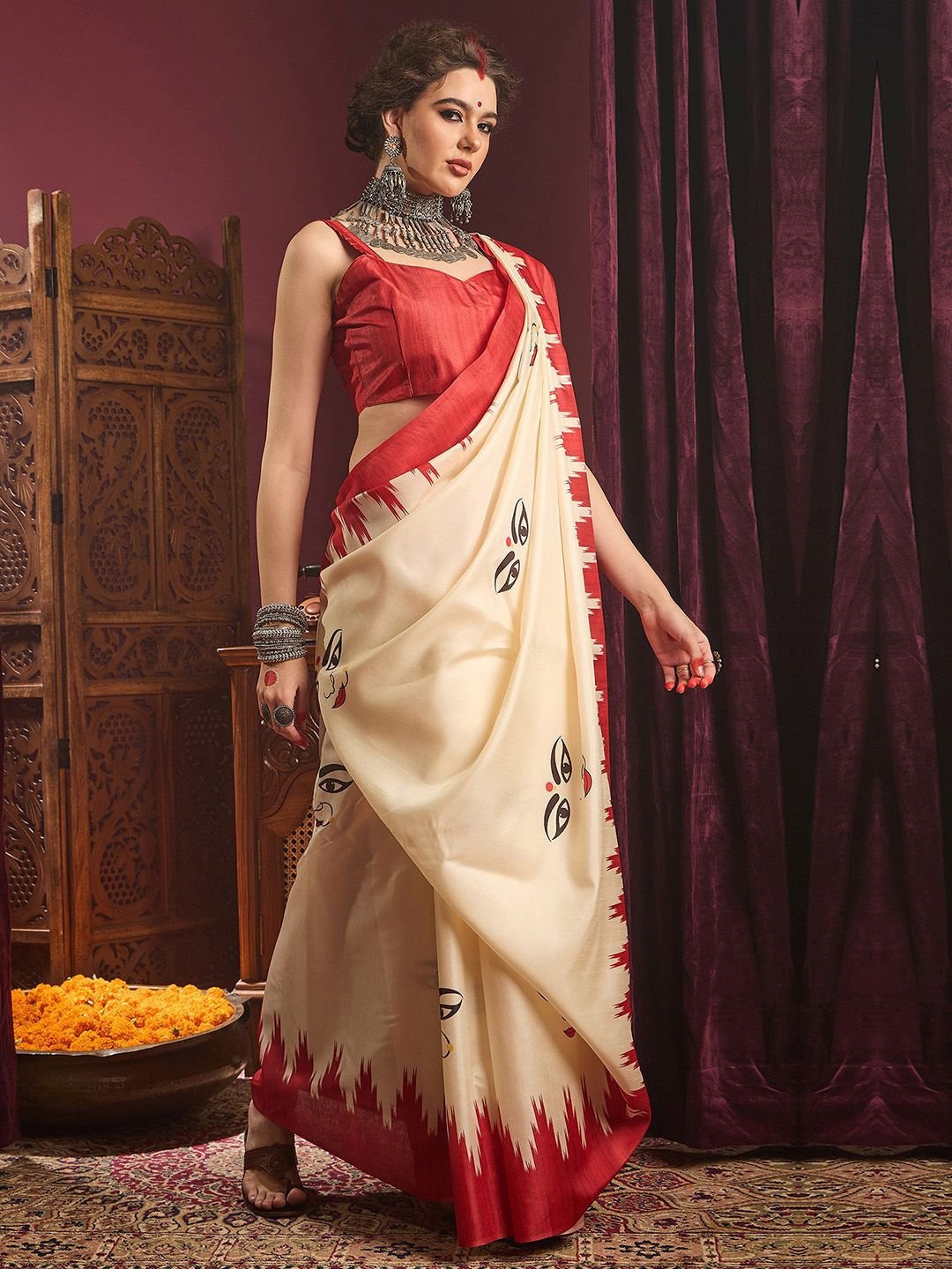 Saree mall Saree mall Ethnic Motifs Printed Saree With Blouse Piece - Image 3