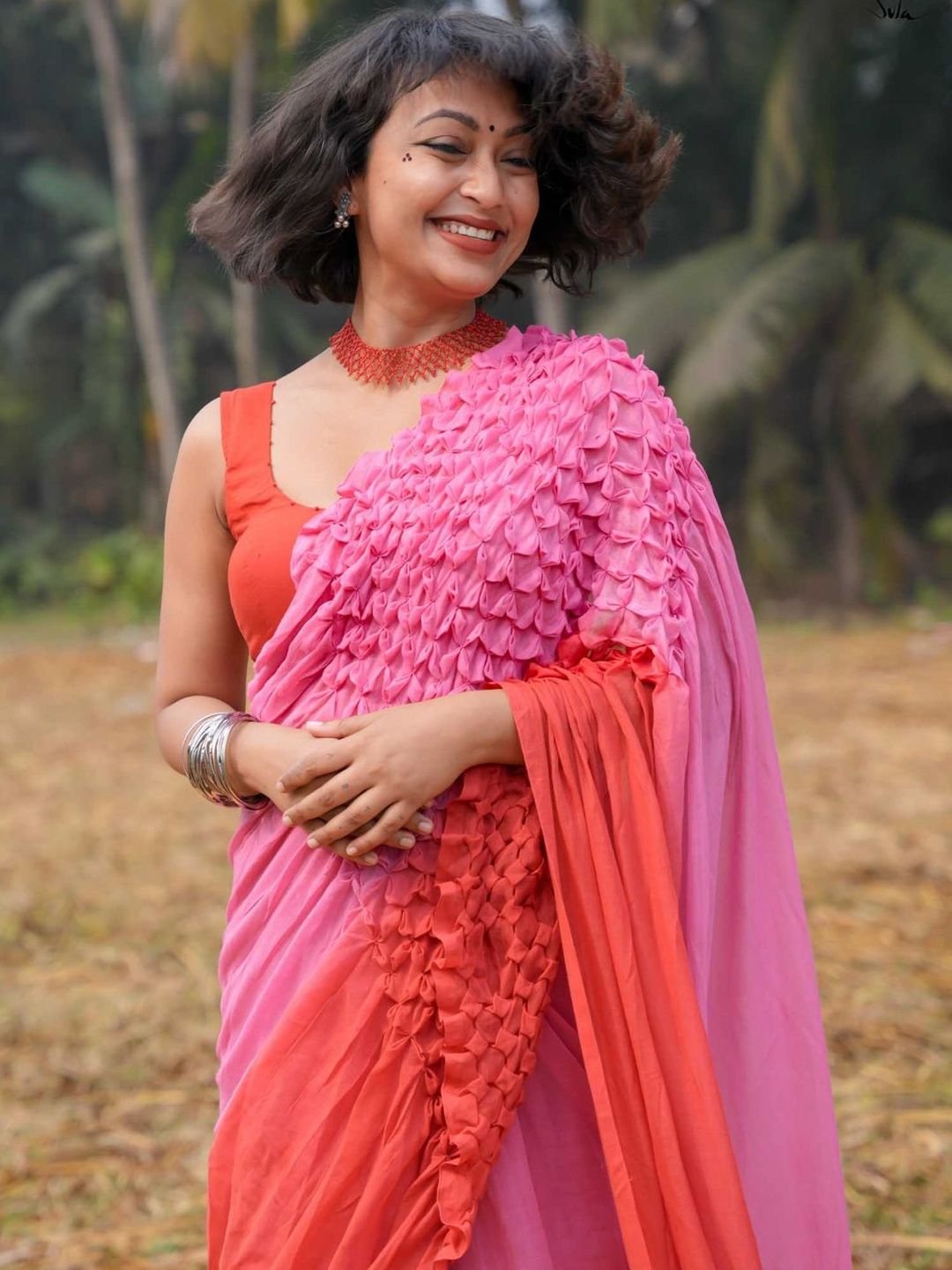 Suta Pink Mul Cotton Saree Without Blouse Piece - Image 2