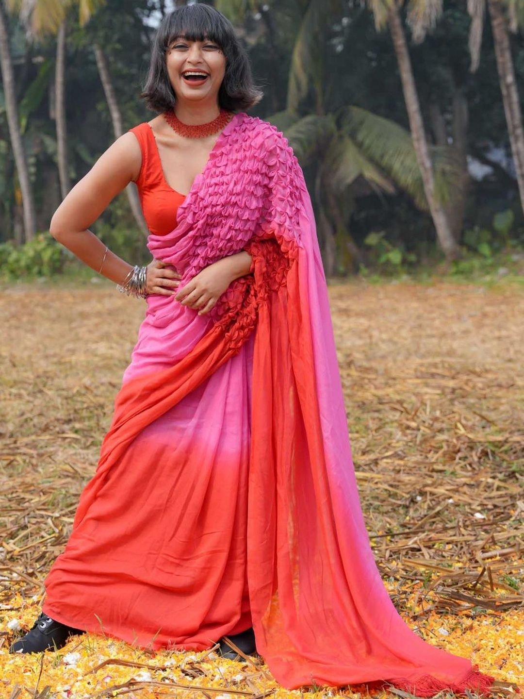 Suta Pink Mul Cotton Saree Without Blouse Piece - Image 3