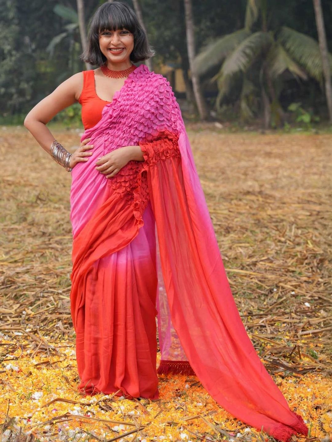 Suta Pink Mul Cotton Saree Without Blouse Piece - Image 4