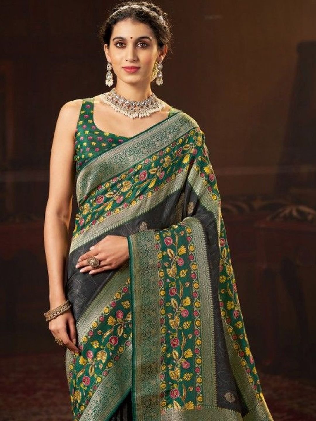 Garden Vareli Ethnic Motifs Zari Heavy Work Saree - Image 2