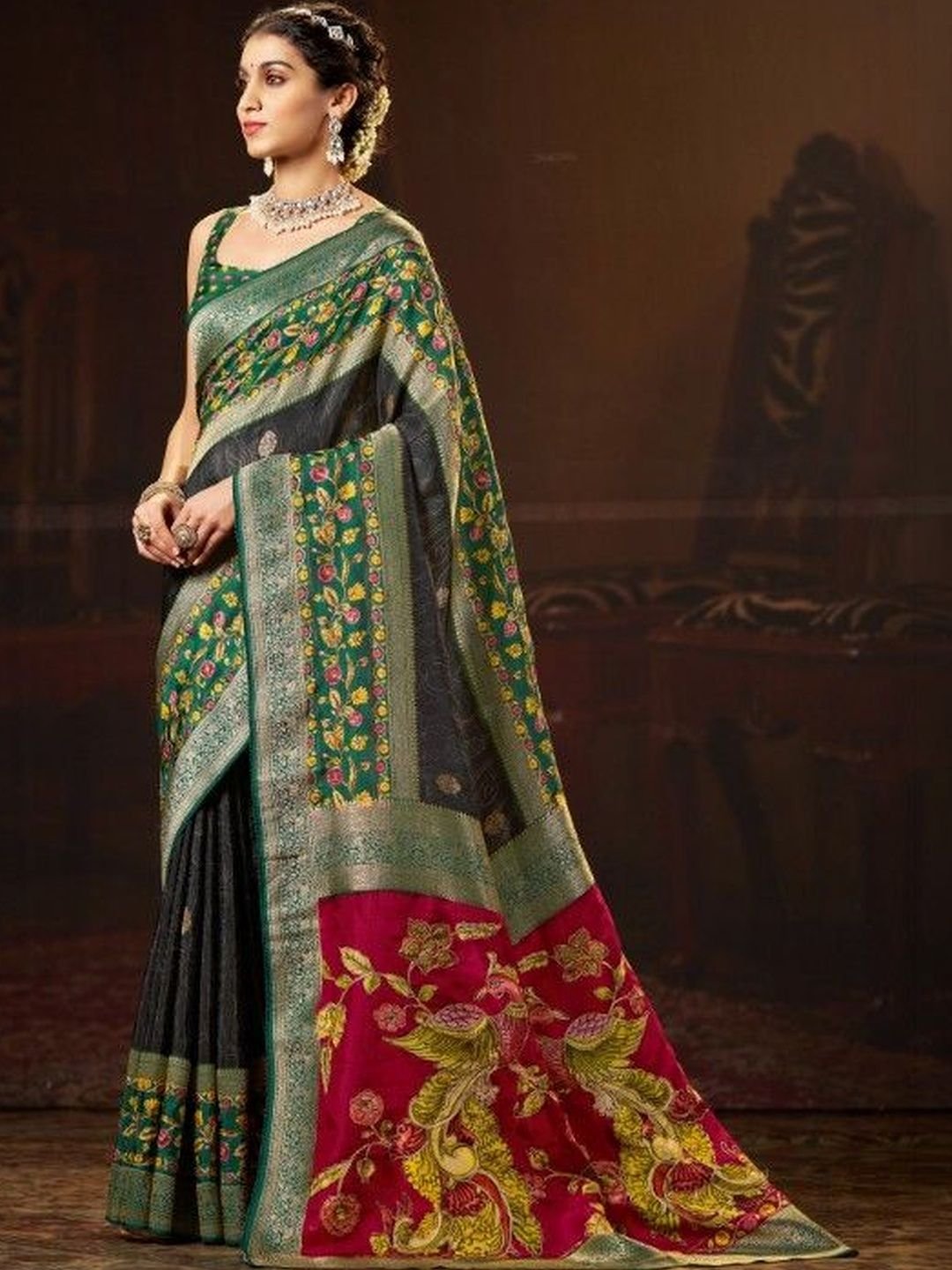 Garden Vareli Ethnic Motifs Zari Heavy Work Saree - Image 3