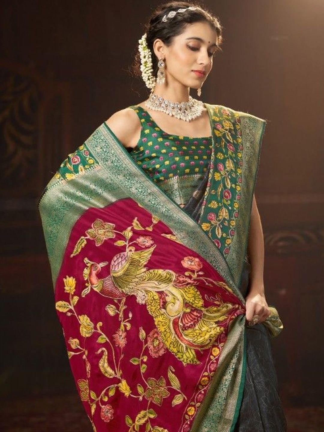 Garden Vareli Ethnic Motifs Zari Heavy Work Saree - Image 4