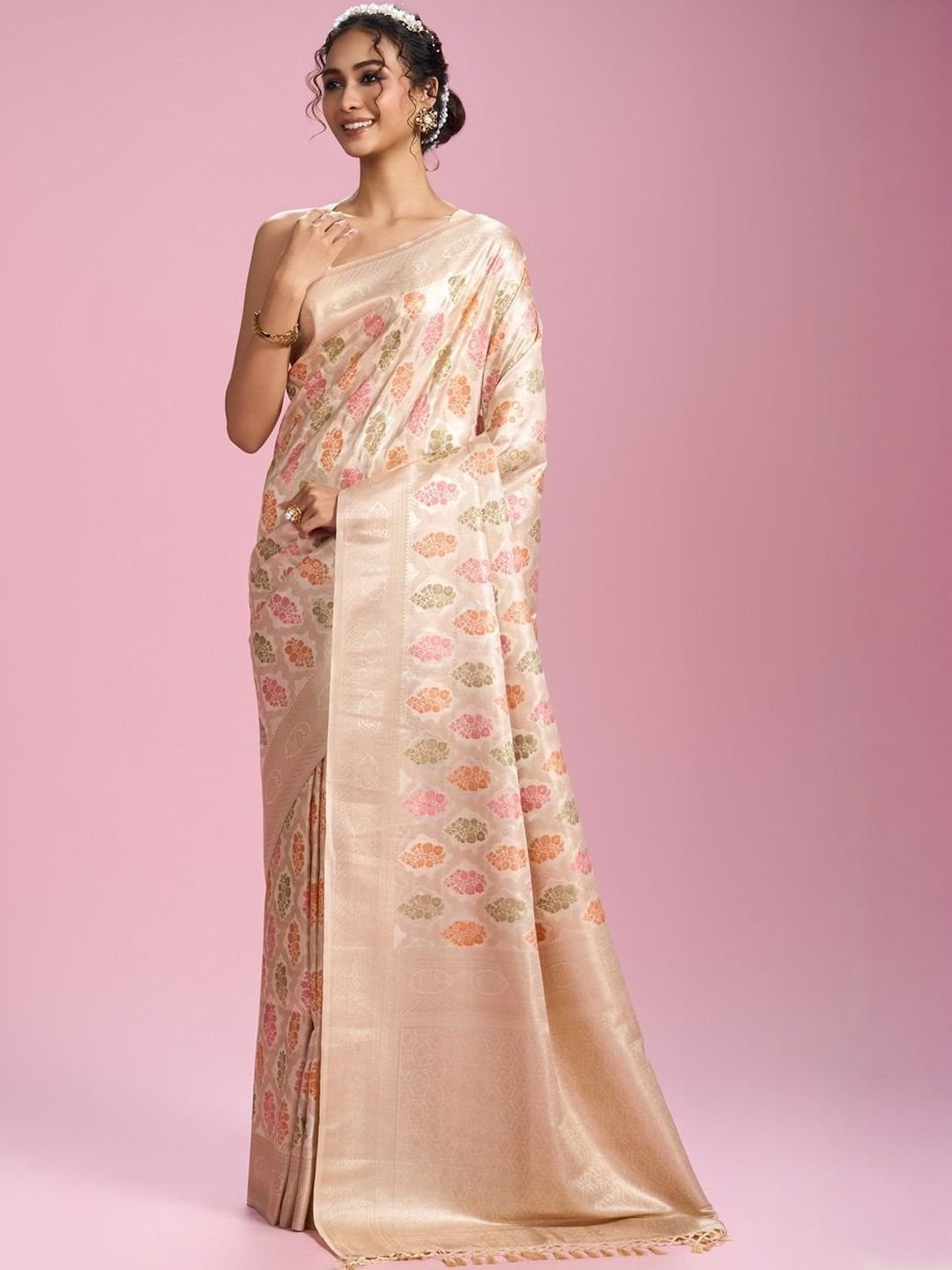 MOHEY Ethnic Motifs Woven Design Zari Saree With Blouse Piece - Image 3