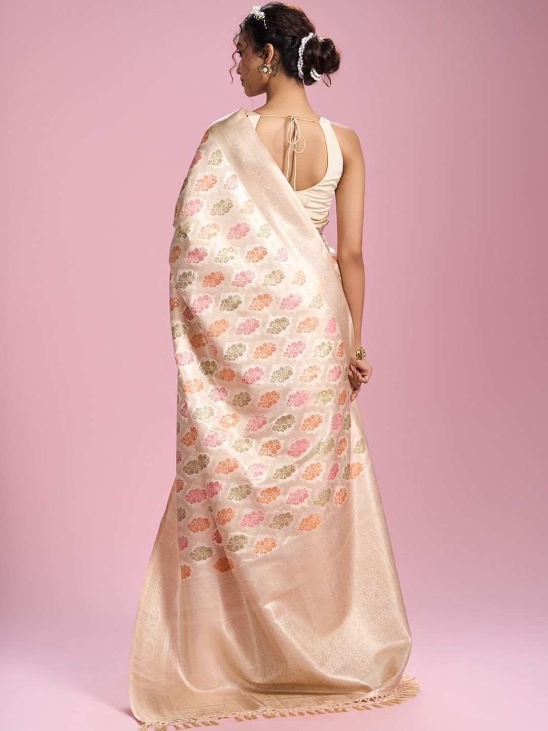 MOHEY Ethnic Motifs Woven Design Zari Saree With Blouse Piece - Image 4