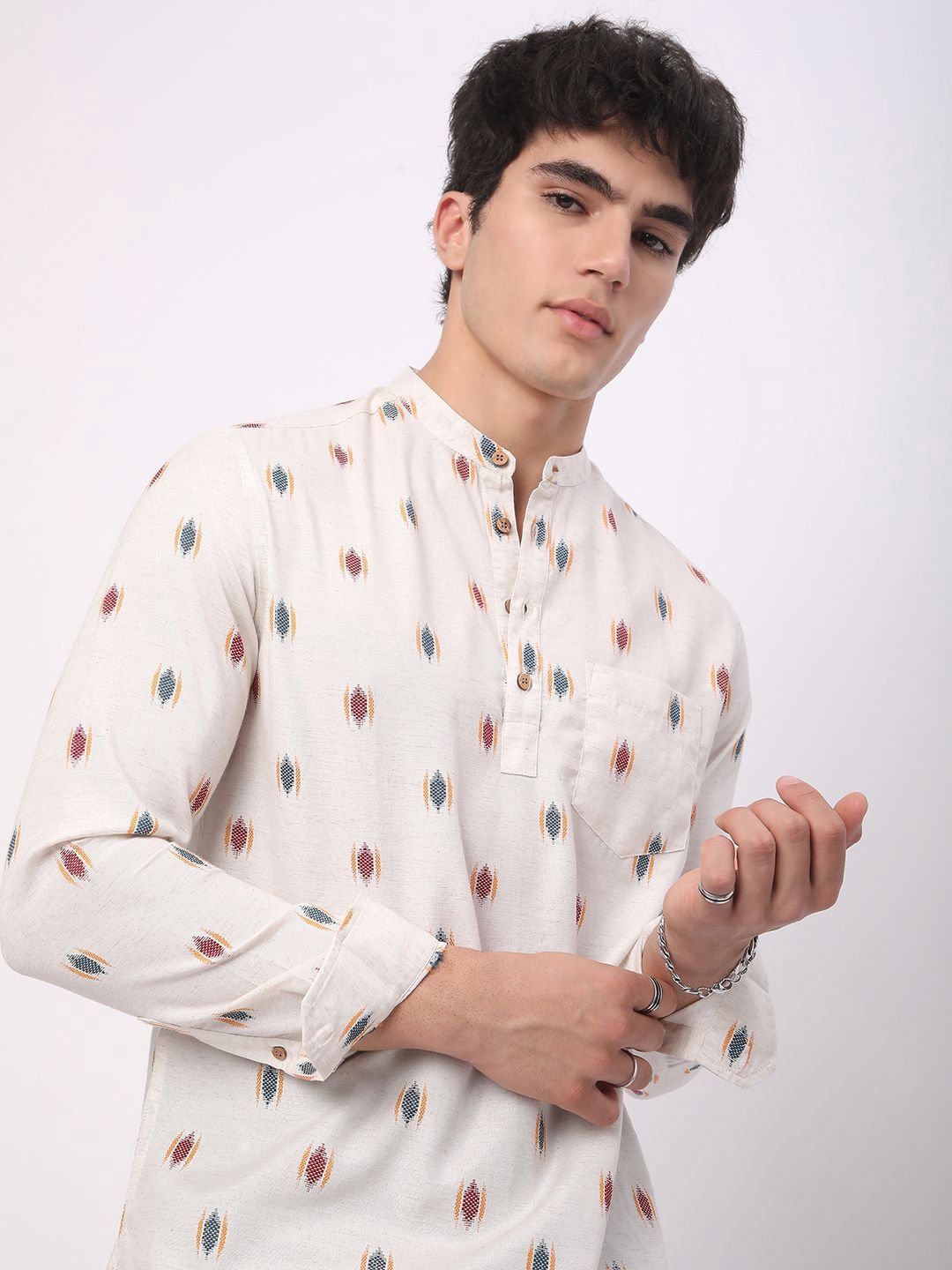 VASTRADO Men Flared Sleeves Thread Work Jacquard Anarkali Kurta