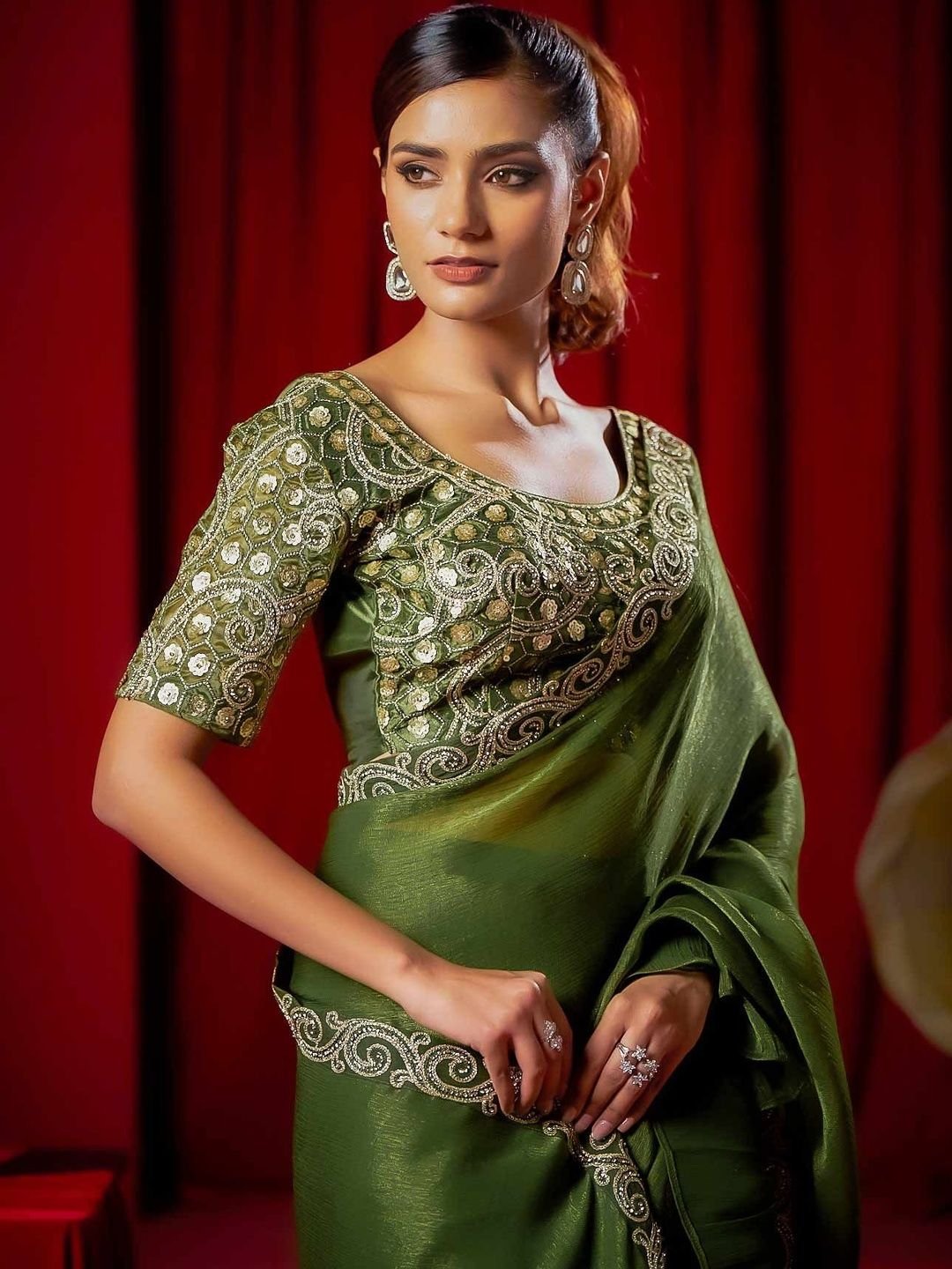 Laxmipati Green Ready-to-Wear Embroidered Georgette Saree - Image 2