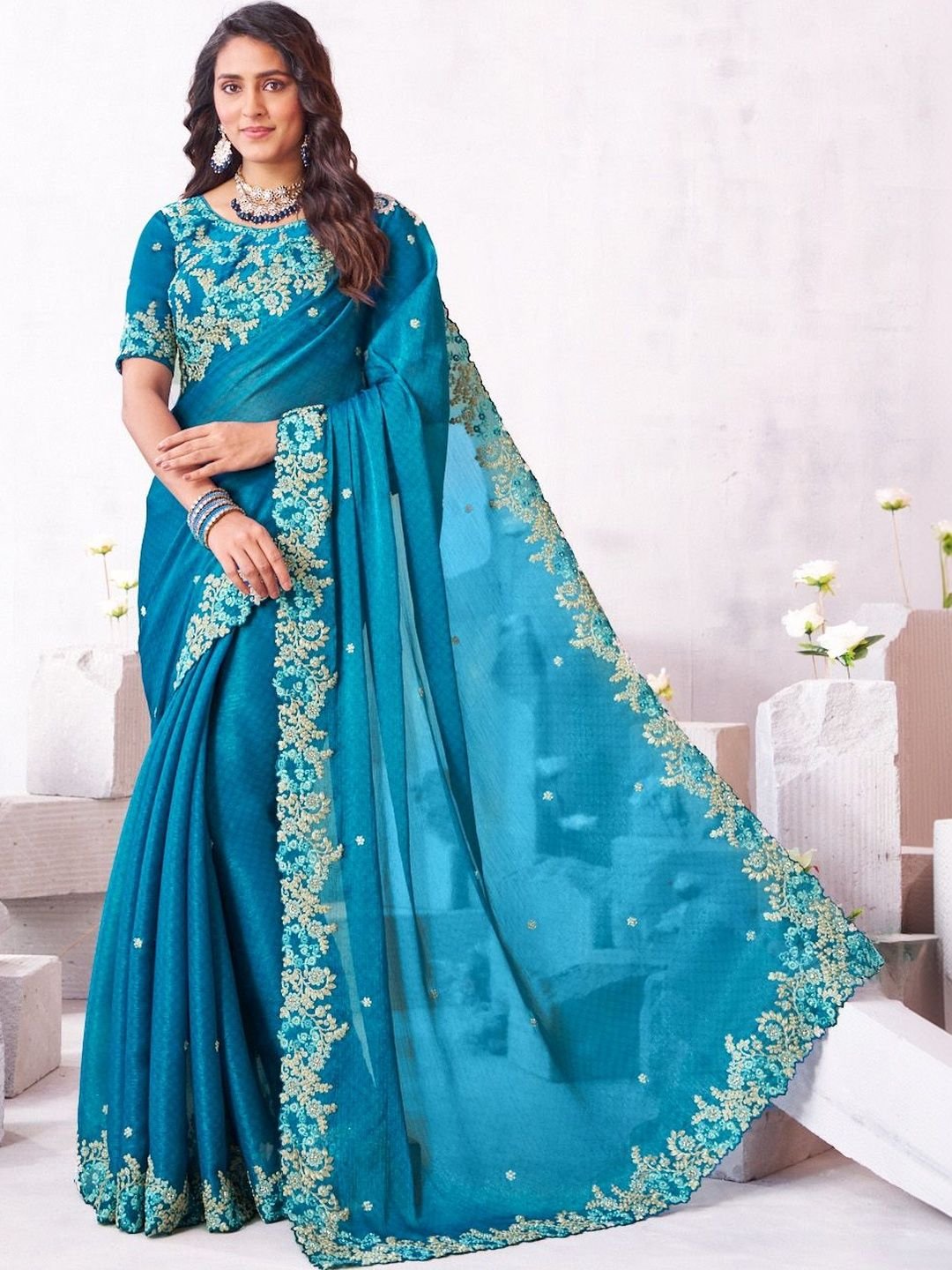 Laxmipati Floral Embroidered Tissue Saree