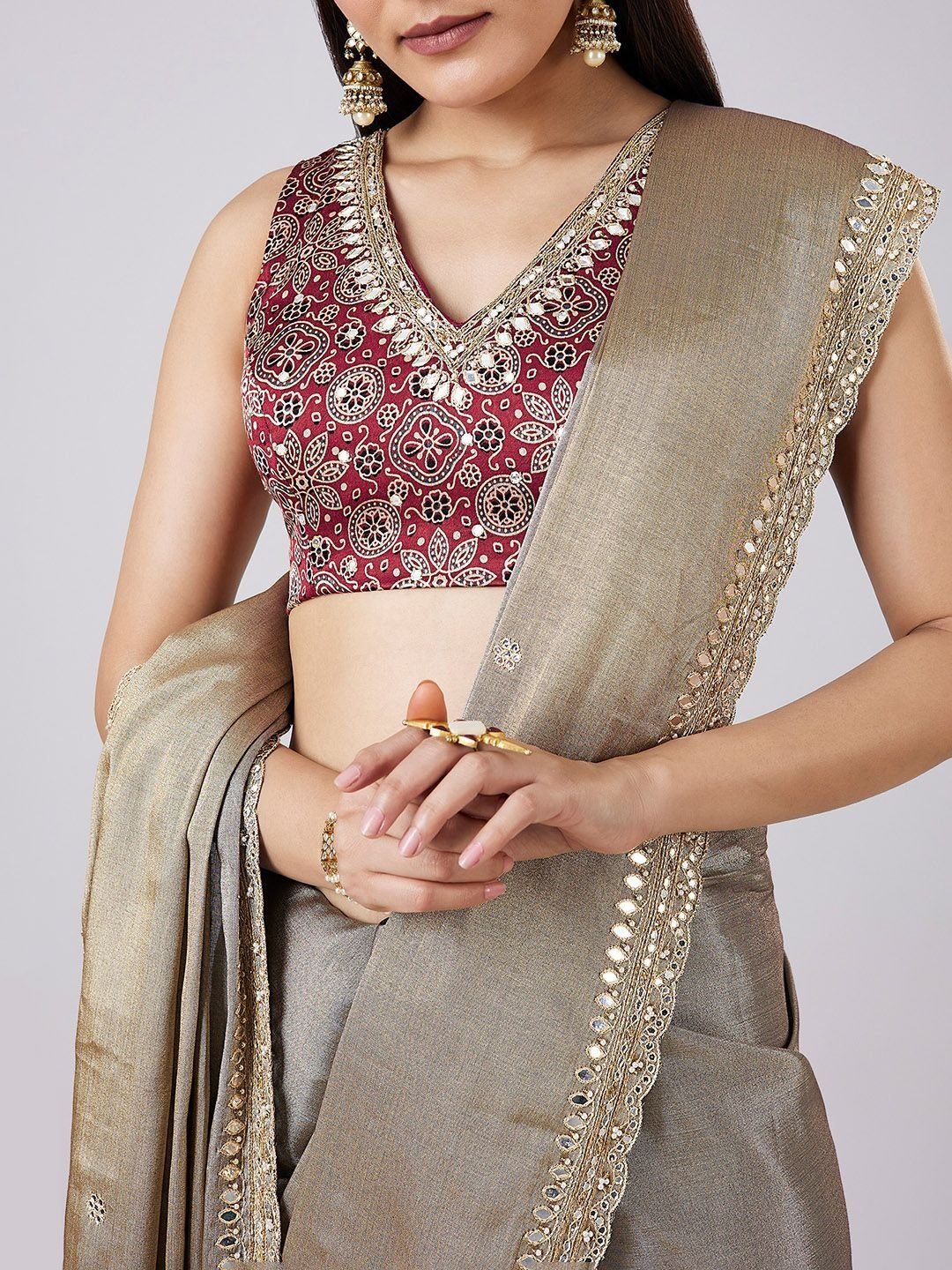KALKI Fashion Embellished Mirror Work Tissue Heavy Work Saree - Image 2