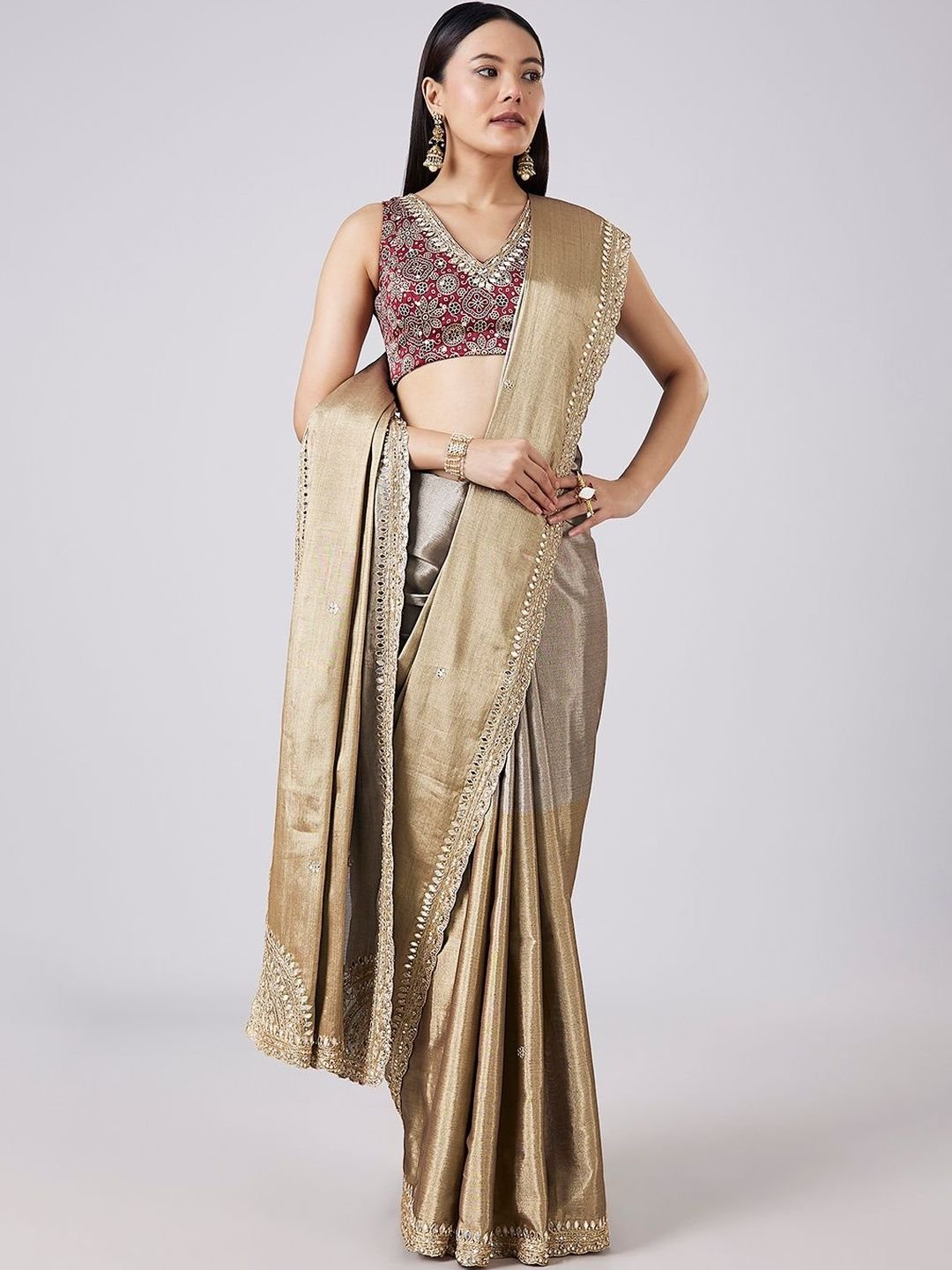 KALKI Fashion Embellished Mirror Work Tissue Heavy Work Saree - Image 3