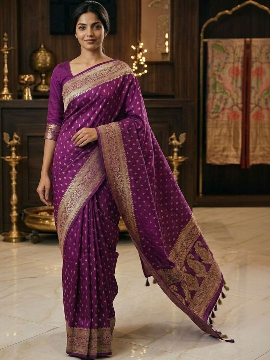 Banghat Weaves Woven Design Zari Silk Blend Banarasi Saree - Image 2