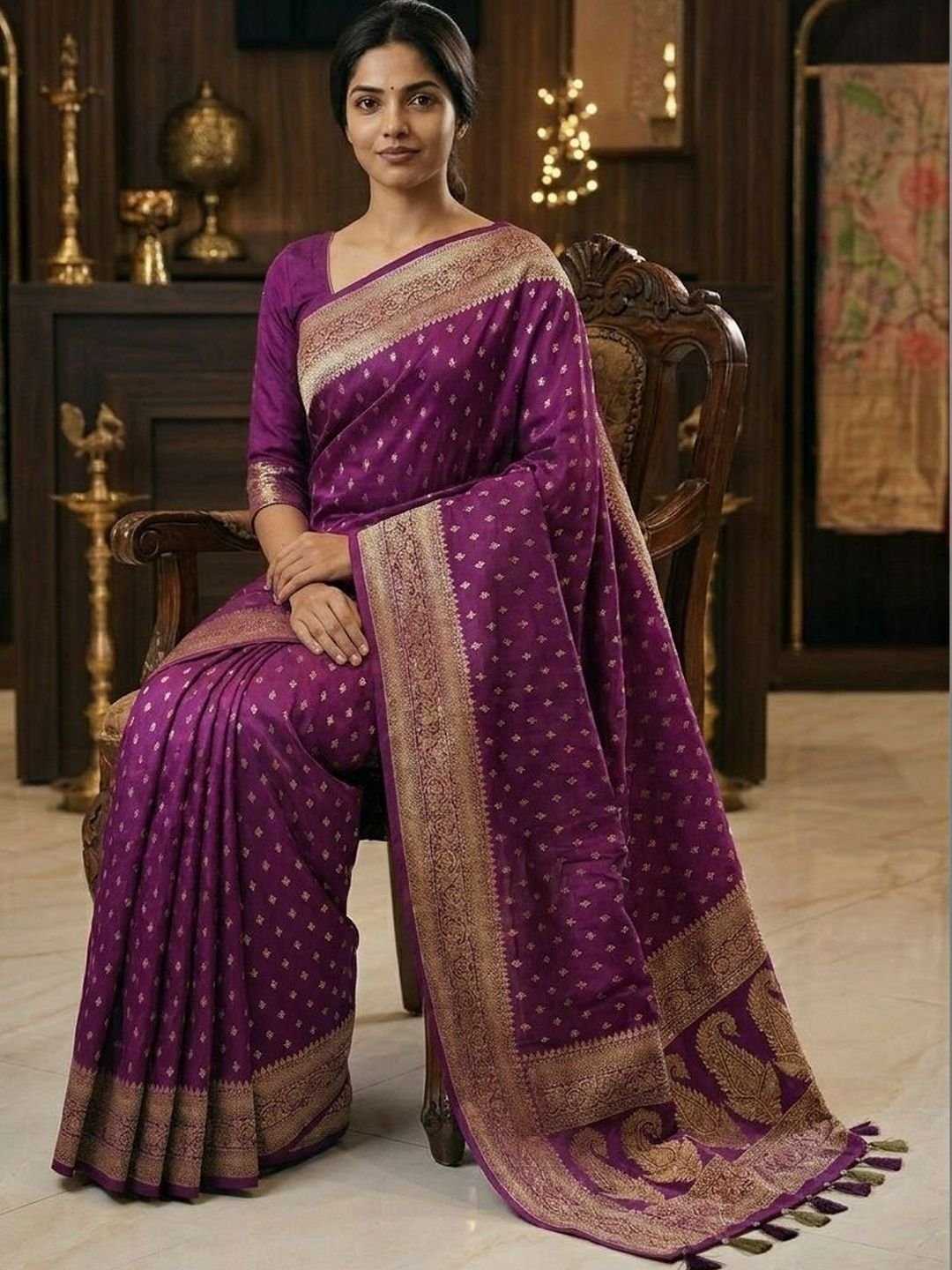Banghat Weaves Woven Design Zari Silk Blend Banarasi Saree - Image 3