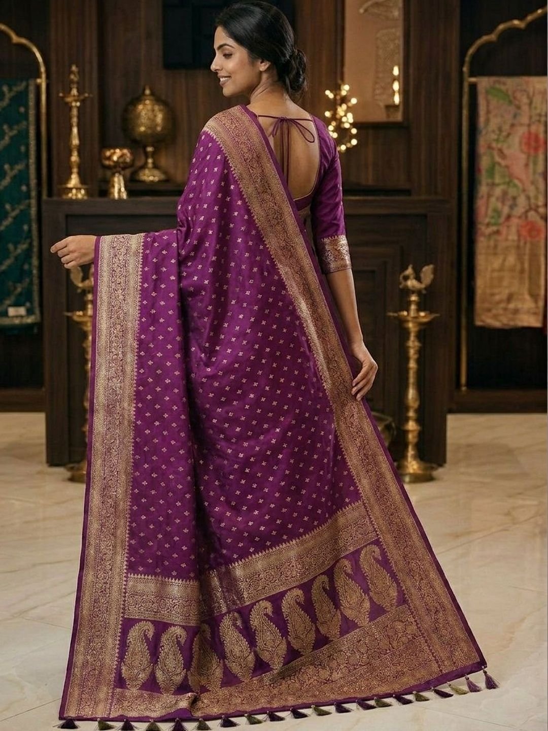 Banghat Weaves Woven Design Zari Silk Blend Banarasi Saree - Image 4