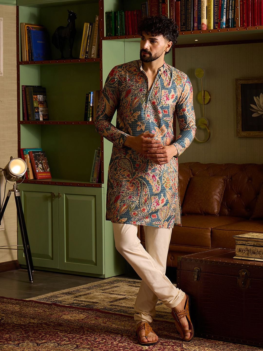 CHHAAP Floral Printed Mandarin Collar Straight Kurta
