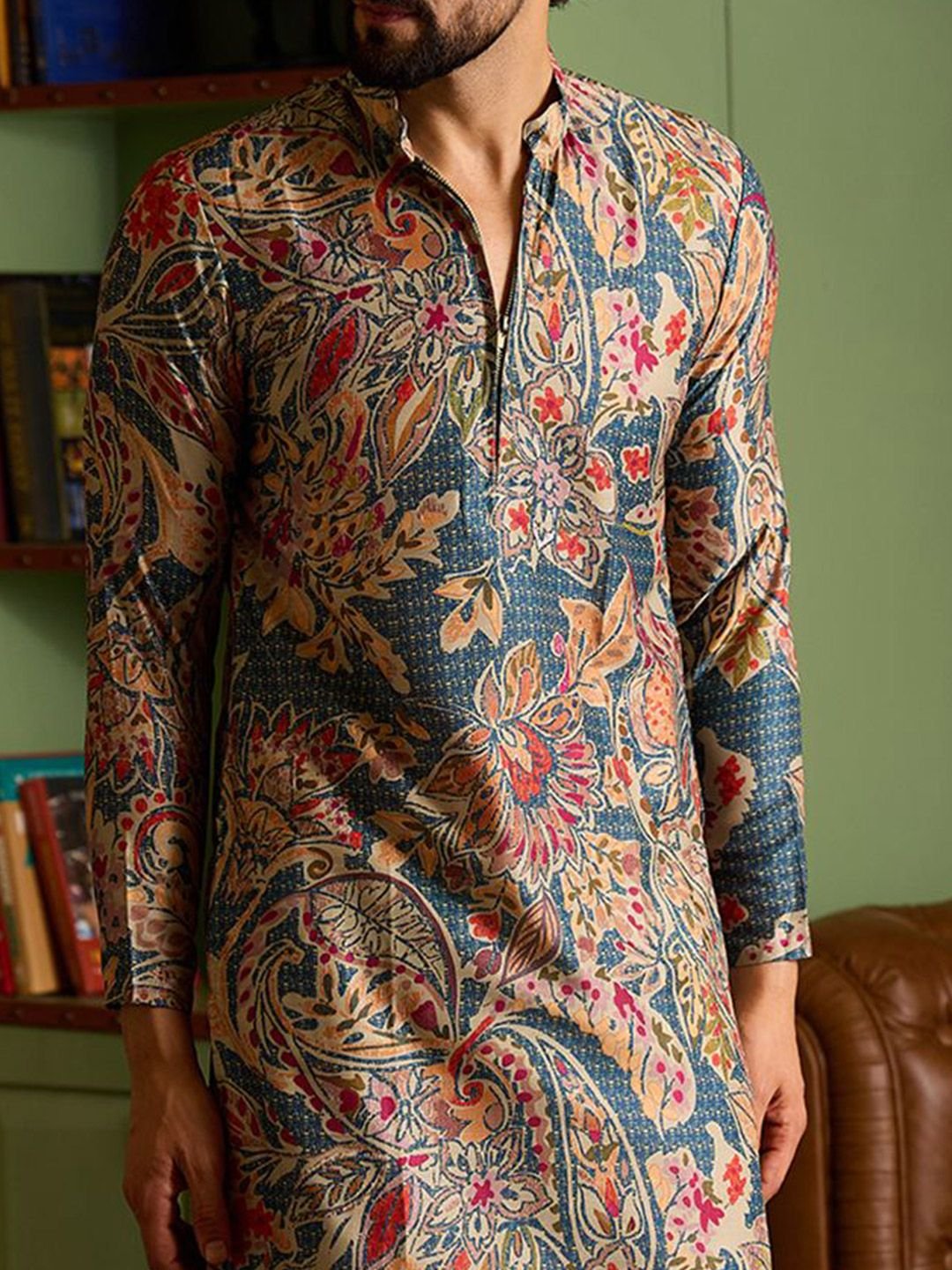 CHHAAP Floral Printed Mandarin Collar Straight Kurta - Image 3