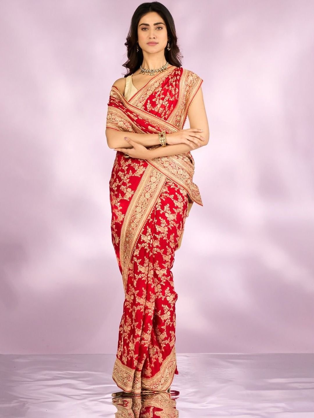Floral Embroidered Art Silk Heavy Work Saree