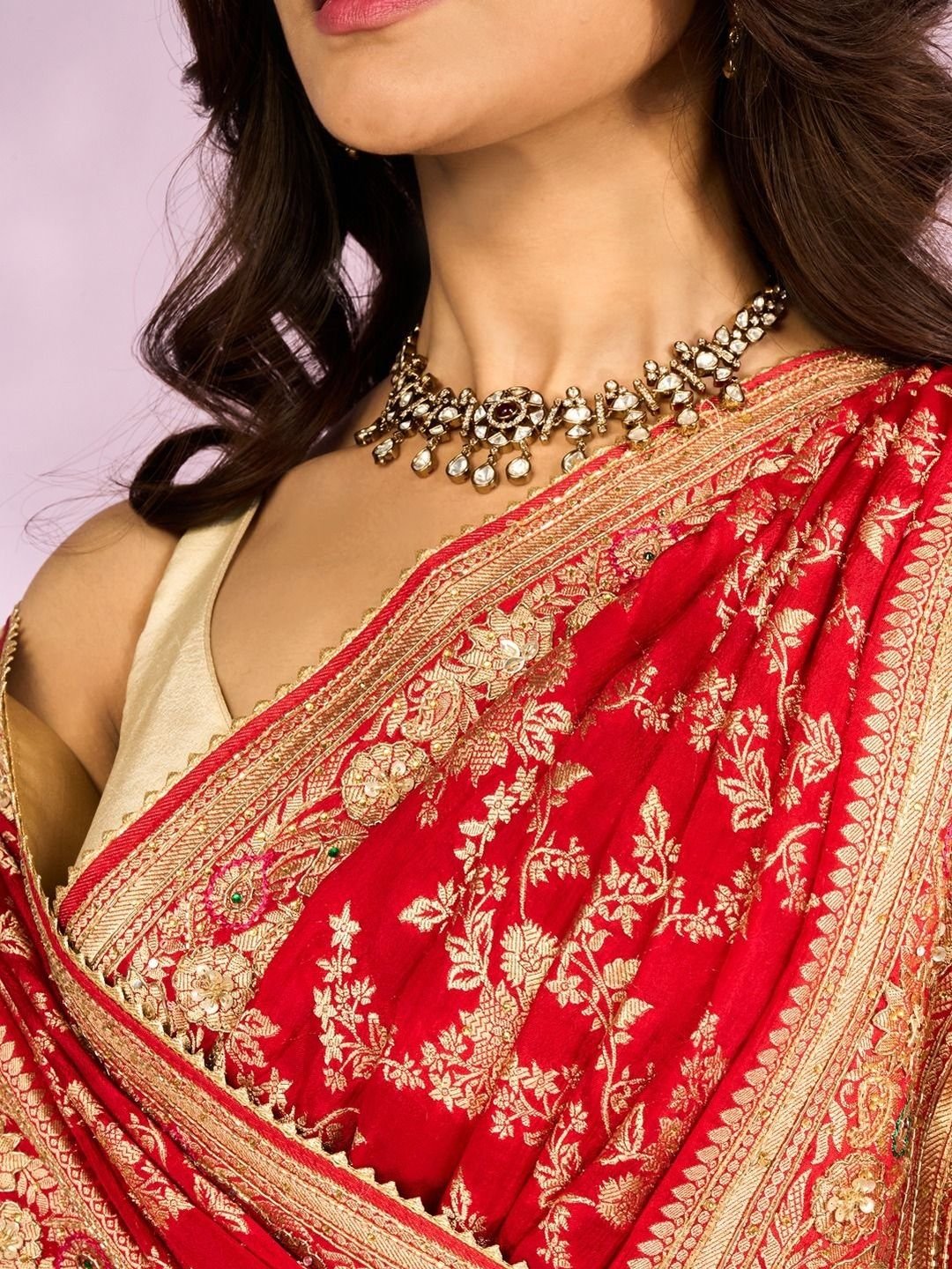 Floral Embroidered Art Silk Heavy Work Saree - Image 2