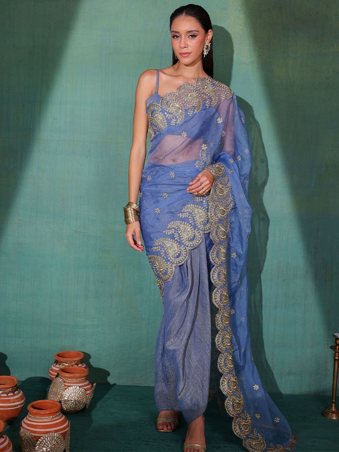 Floral Embroidered Tissue Saree