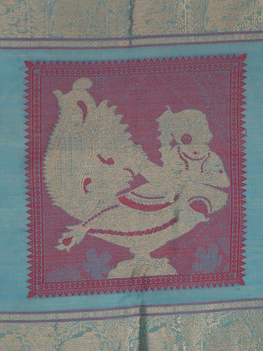 Woven Design Zari Pure Cotton Saree - Image 3
