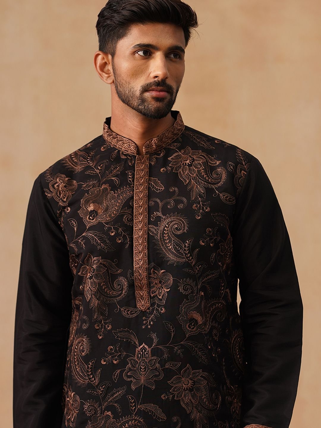 Jompers Men Paisley Printed Festive Silk Straight Kurta