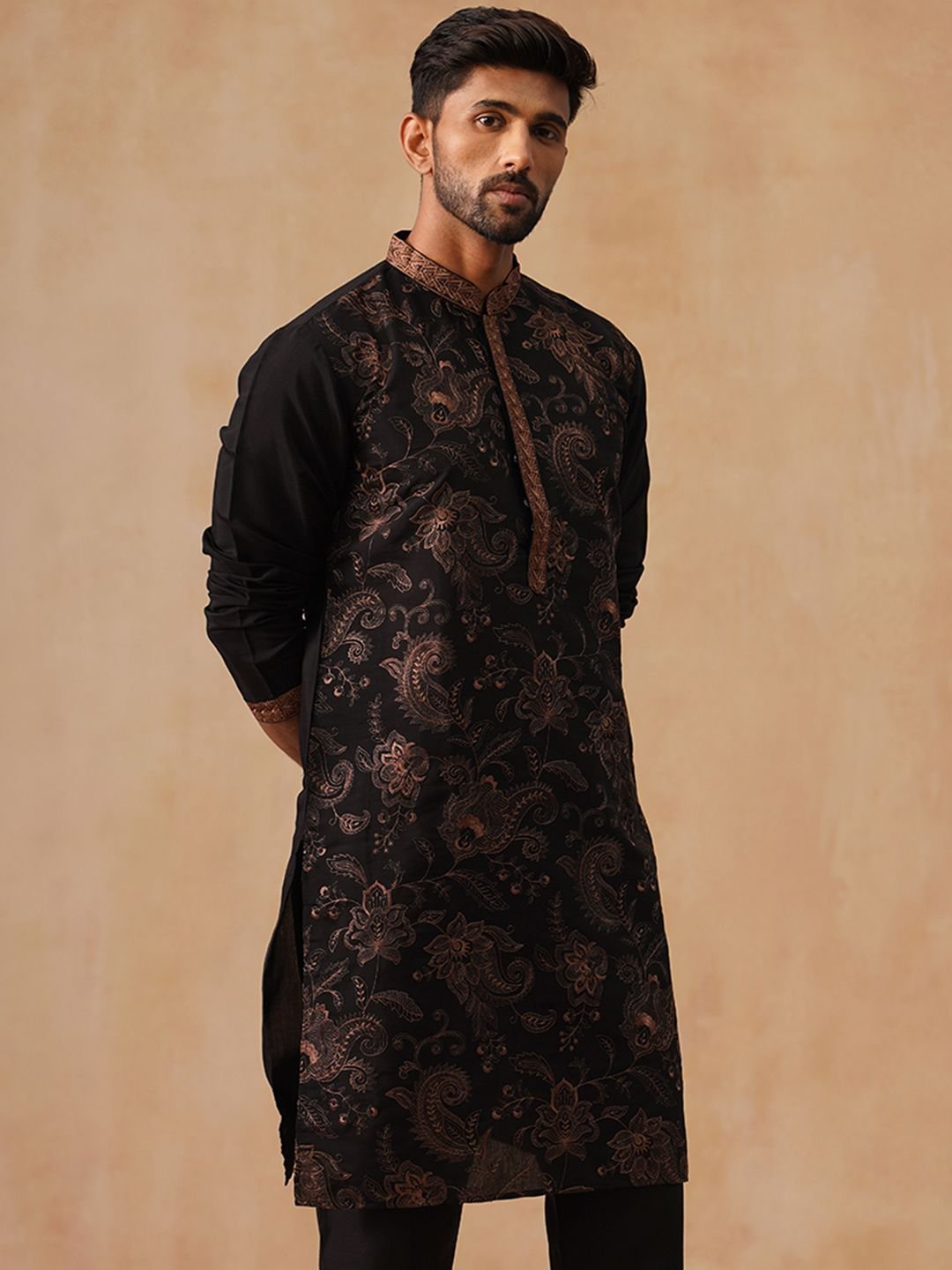 Jompers Men Paisley Printed Festive Silk Straight Kurta - Image 2